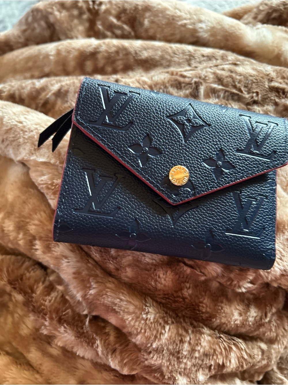 Navy Embossed Monogram Small Envelope Wallet